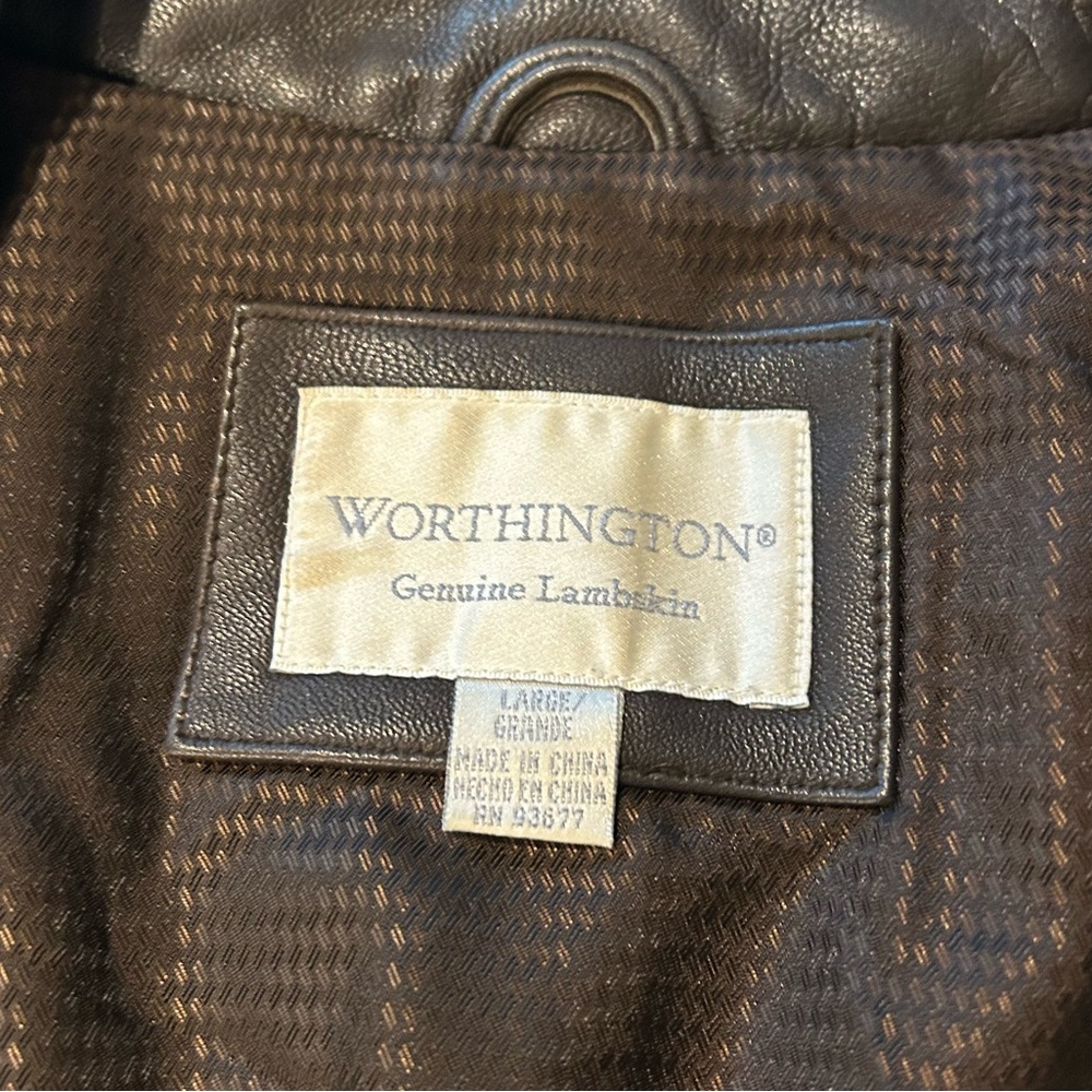 Worthington dark brown genuine leather jacket winter grunge goth - Picture 5 of 11